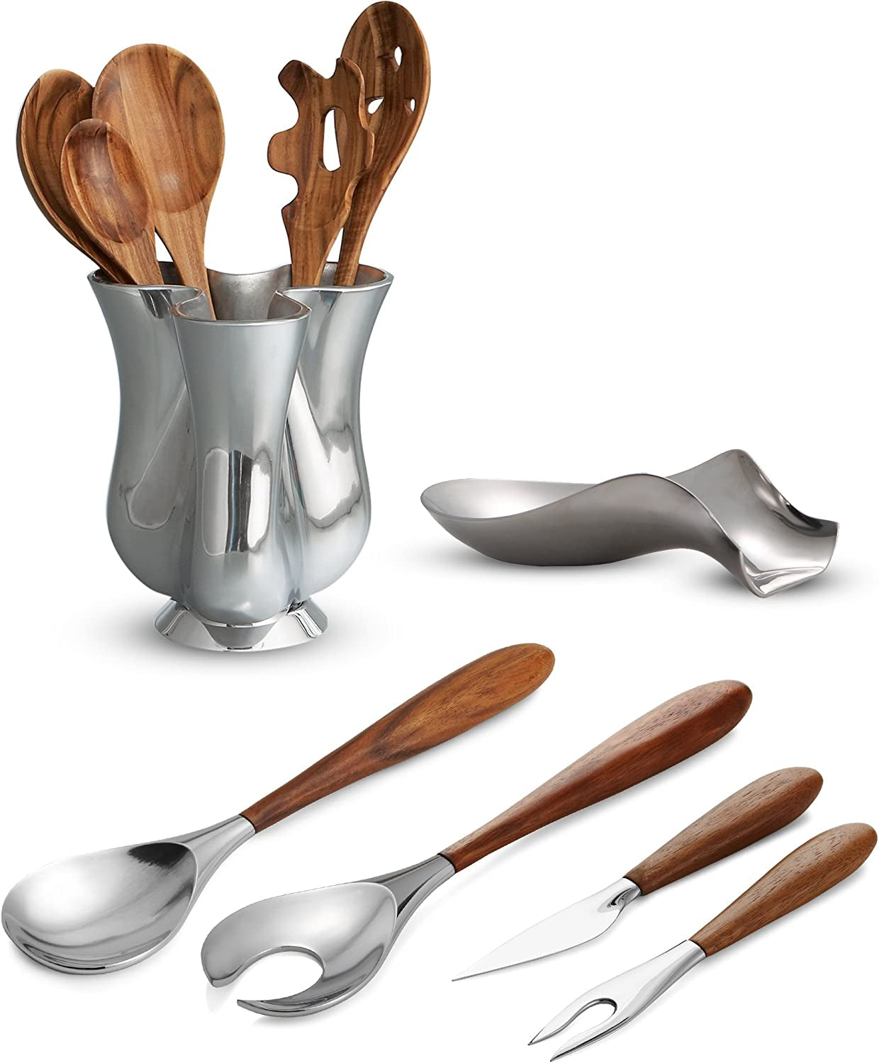 - Gourmet Collection - Curvo Serving Fork - Measures at 13" - Made with Acacia Wood and Stainless Steel - Designed by Steve Cozzolino