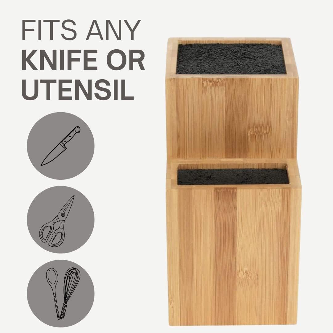 Knife Holder- Universal Knife Holder- Bamboo Wood Kitchen Knife Holder, Extra Large Knife Storage, Universal Knife Block