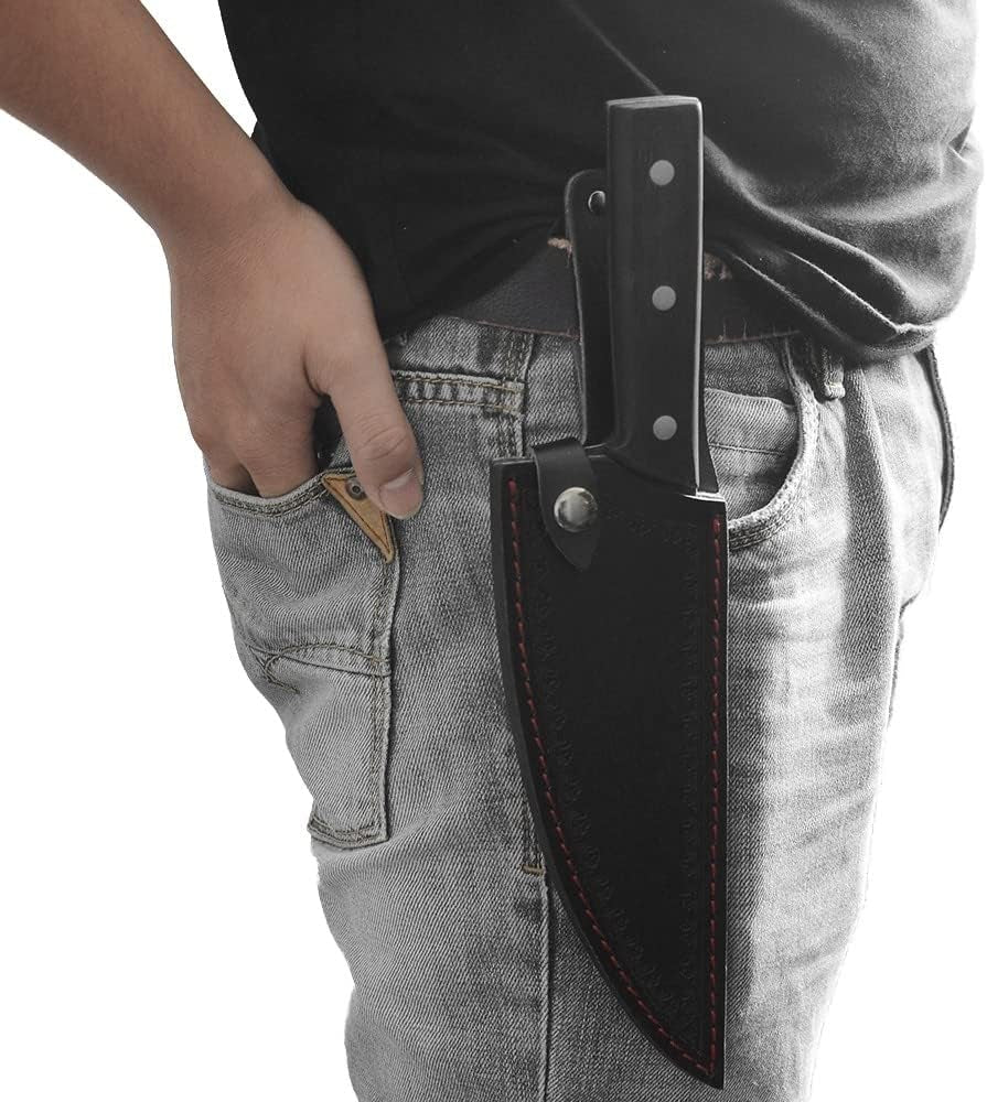 8" Straight Knife Sheath, Vertical Knife Sheaths Belt Leather Knife Sheath Holder for 8'' Kitchen Chef Knife