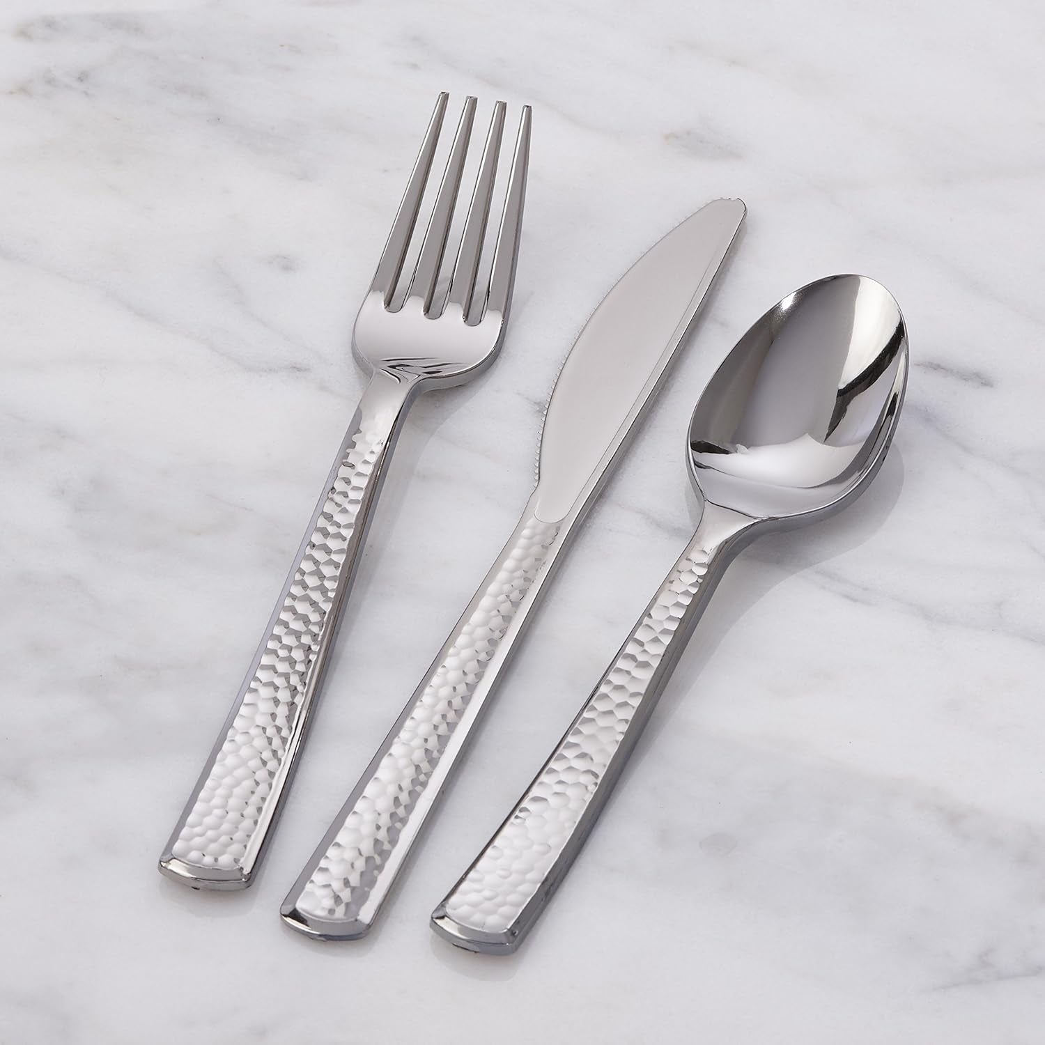 Premium Plastic Hammered Stainless Steel Coated Assorted Cutlery, 120 Pieces