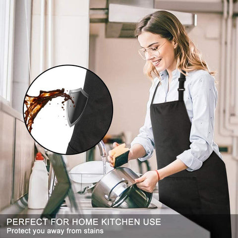 Image of 2 Pack Bib Aprons with 2 Pockets Cooking Chef Kitchen Apron for Women Men, Black