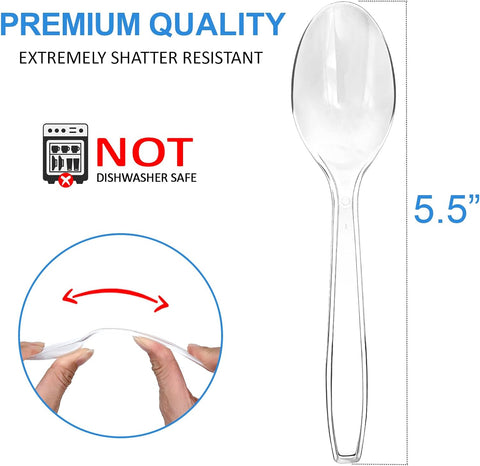 Image of Disposable Spoons, 100 Counts Cutlery Set and Disposable Cutlery, Forks Spoons and Knives Set, Safe, Healthy and Non-Toxic for Daily Use and Gathering Parties, Restaurant Kitchen Utensils Set