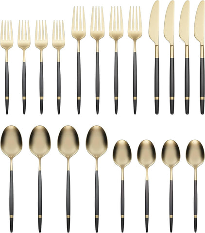Image of Gaze Black/Gold Satin Banded Piece Flatware Set, 20 Count, No Color