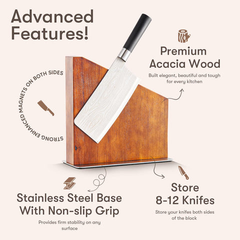 Image of , Knife Stand, Magnetic Knife Display for Safe Storage, Magnetic Knife Block, Knife Block Holder Rack Magnetic Stand with Strong Enhanced Magnets, Made with Natural Dark Wood