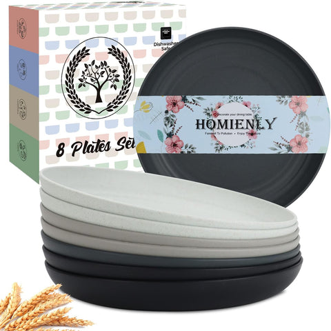 Image of Deep Dinner Plates Set of 8 Alternative for Plastic Plates Microwave and Dishwasher Safe Wheat Straw Plates for Kitchen Unbreakable Kids Plates with 4 Colors (Stone Grey, 8 Inch)