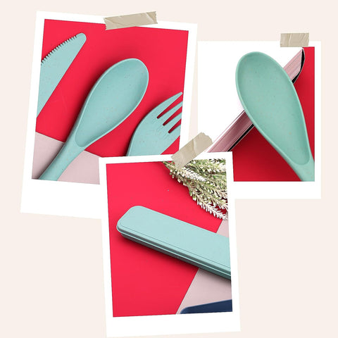 Image of Cutlery Set Flatware Eating Utensils 2 Packs Camping Travel Case Kits Reusable Portable Lunch Dinnerware Accessories Adults Kids Fork Spoon Storage Box Outdoor