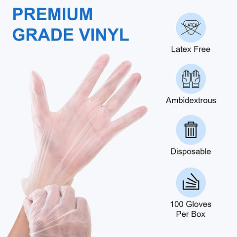 Image of Clear Vinyl Exam Gloves, Latex-Free, Disposable Medical Gloves, Cleaning Gloves, Food Safe, Powder-Free, 4 Mil