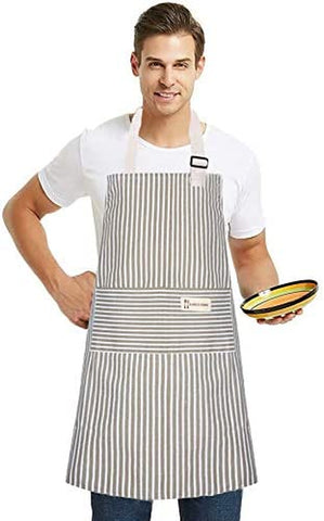 Image of Aprons 2 Pack Adjustable Bib Aprons with 2 Pockets Cotton Linen Cooking Kitchen Chef Apron for Women and Men