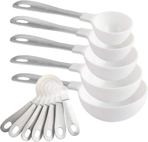 Image of 12 PC Measuring Cups Set and Measuring Spoon Set, Stainless Steel Handles, Nesting Kitchen Measuring Set, Liquid & Dry Measuring Cup Set (White)