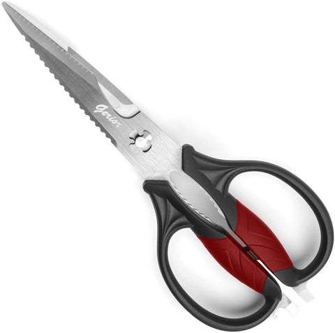 Image of Kitchen Scissors - Heavy Duty Utility Come Apart Kitchen Shears for Chicken, Meat, Food, Vegetables - 9.25 Inch Long Black & Red
