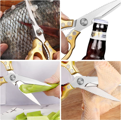 Image of Kitchen Scissors, Heavy Duty Sharp Kitchen Shears Dishwasher Safe,Gold Kitchen Accessories Cooking Shears for Kitchen Meat Chicken Fish Poultry Herb Bread (Gold)
