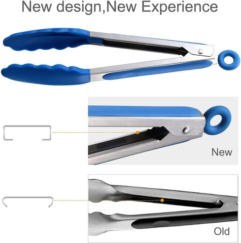 Image of Premium Stainless Steel Locking Kitchen Tongs with Silicon Tips, Set of 3-7", 9" and 12"