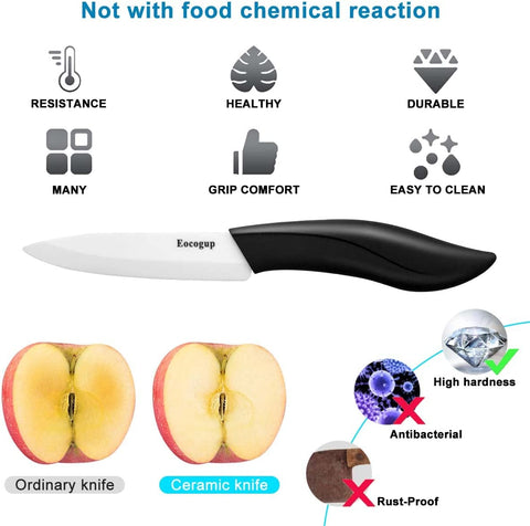 Image of Paring Knife, Large Handle and Super Sharp Ceramic Knife Blade of 4 Inch,Rust Proof Stain Resistant,Abs Handle(Black).