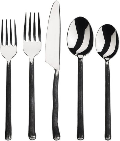Image of - 20-Piece Silverware Set - Montana Collection - Matte/Polished Stainless Steel Flatware Sets - Service for 4 - Kitchen Cutlery Utensils Knife/Fork/Spoons - Dishwasher Safe