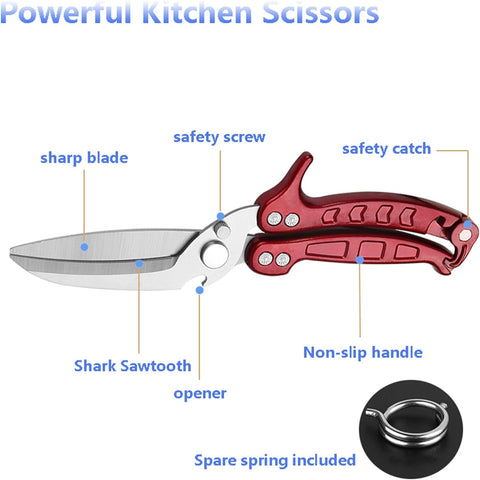 Image of Kitchen Scissors/Shears,Multi-Purpose Super Sharp Heavy Duty Poultry Scissors,For Poultry, Fish, Meat, Vegetables, a Good Partner in the Kitchen (Burgundy)