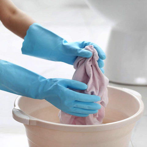 Image of Household Cleaning Gloves - 2 Pairs Reusable Kitchen Dishwashing Gloves with Latex Free, Cotton Lining, Waterproof, Non-Slip, Ideal for Dishes, Household Chores, and Gardening (Medium)