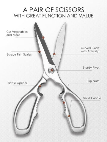 Image of Kitchen Shears Heavy Duty, All-Steel Forged Multi-Function Kitchen Scissors,Sharp Cooking Shears for Meat/Vegetables/Fish/Nuts,Dishwasher Safe, 3CR14 High Carbon Steel,5-Year Warranty