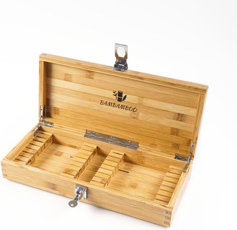 Image of - Safe Locking In-Drawer Bamboo Sharp Knives Holder, Safe for Kid, Multicompartmental, Multi-Purpose Knife Block Alternative (17.1"X8.6"X3.1")