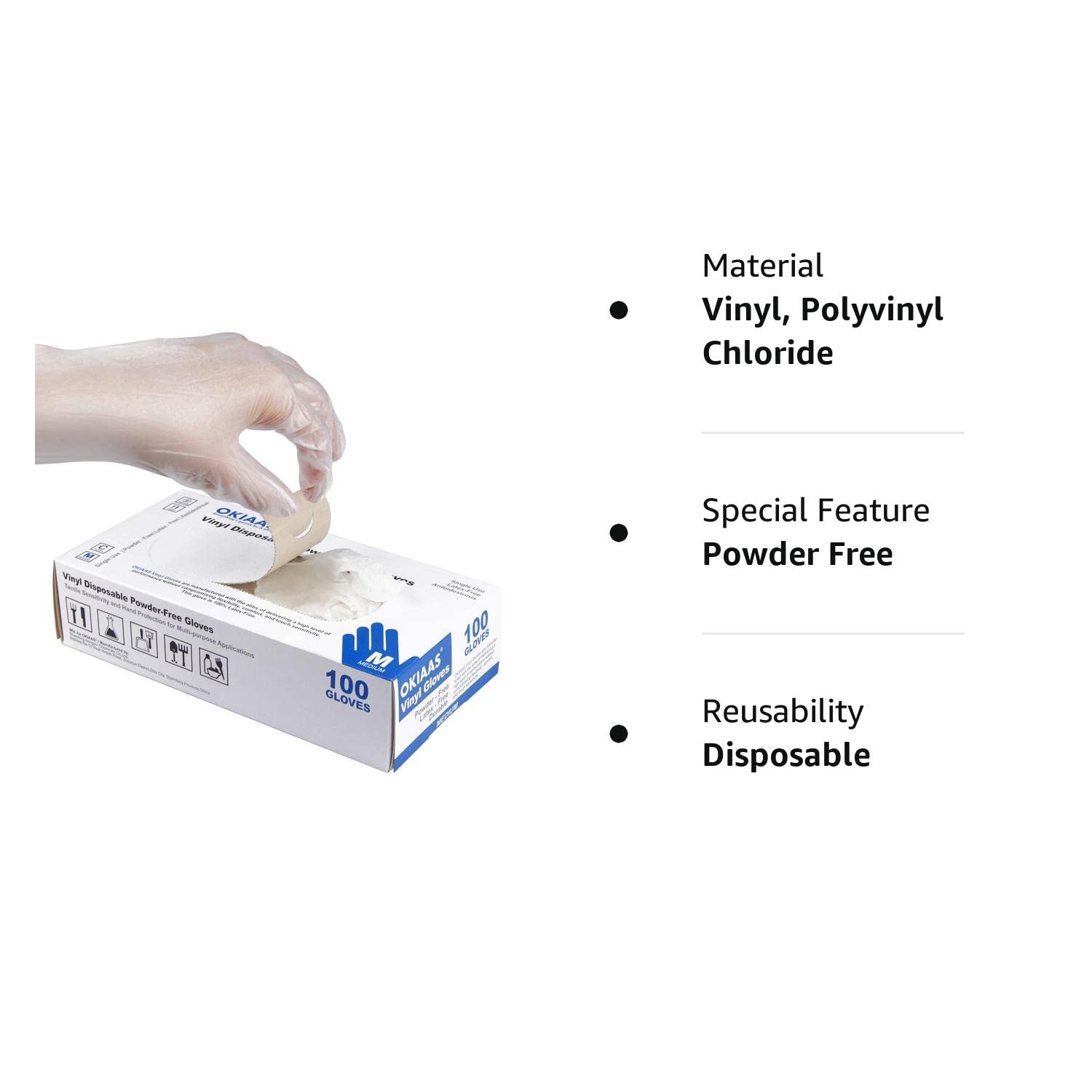 Disposable Gloves M, Food Safe| Latex-Free and Powder-Free Clear Vinyl Gloves for Cooking, Food Prep, Household Cleaning, Exam| Medium,100 Counts/Box