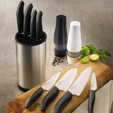 Image of Advanced Ceramic Revolution Series 6-Inch, Chef'S Santoku Knife, Black Handle, White Blade , 6 Inch - FK-160 WH