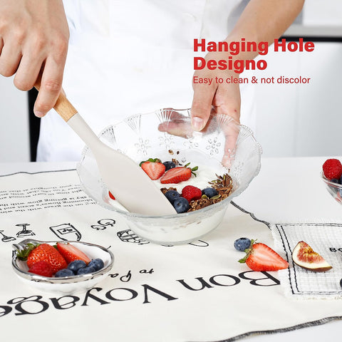 Image of Kitchen Utensils Set, Large Non-Stick Silicone Cooking Utensils Set 6 Pcs, Wooden Handle Heat Resistance Silicone Spatula Soup Ladle Pasta Server Kitchen Gadgets Utensils Set BPA Free (Khaki)