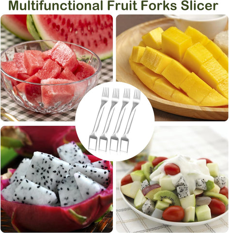 Image of 4 Pcs Watermelon Fork Slicer Cutter, Stainless Steel 2-In-1 Watermelon Fork Slicer, Portable Watermelon Fork Watermelon Cutter Slicer Tool Fruit Forks Slicer for Home Party Camping Kitchen Gadget