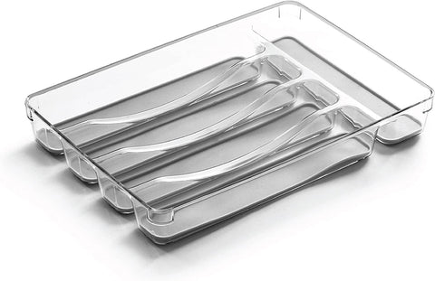 Image of 5-Slot Silverware Organizer for Drawer | Plastic Utensil Kitchen Drawers Tray Organization W/Grip Lining (Light Grey)