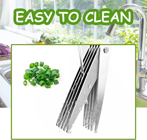 Image of 2 Pcs Herb Scissors, Multi-Blade Herb Scissors with Cover and Cleaning Comb, Stainless Steel Vegetable Scissors for Cutting Cilantro Onion Salad Garden Herbs, Heavy Kitchen Scissors (Green) (Blue)