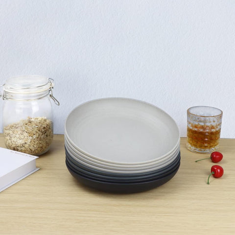 Image of Deep Dinner Plates Set of 8 Alternative for Plastic Plates Microwave and Dishwasher Safe Wheat Straw Plates for Kitchen Unbreakable Kids Plates with 4 Colors (Stone Grey, 8 Inch)