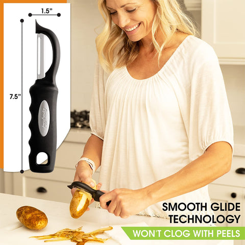 Image of Premium Swivel Vegetable Peeler, Soft Grip Handle and Ultra Sharp Stainless Steel Blades - Perfect Kitchen Peeler for Veggie, Fruit, Potato, Carrot, Apple - Black - Set of 2