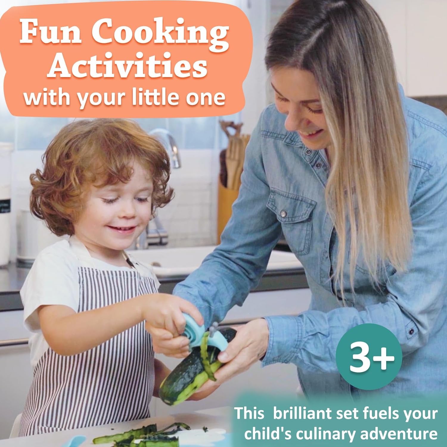 Kids Cooking and Baking Set with Carrying Box- 23PCS Real Kitchen Tools for Girls and Boys, Complete Kids Chef Set, Toddler Cooking Utensil and Kits with Kids Cutting Knives (Blue)