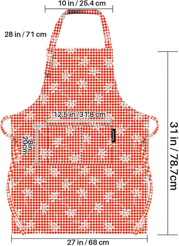 Image of Kitchen Cooking Apron, Adjustable Bib Chef Aprons for Women/Men, 100% Cotton Apron for Restaurant Cafe Shop, Gingham Check