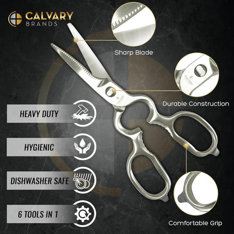 Image of Kitchen Scissors Heavy Duty | All Purpose Shears for Food | Dishwasher Safe | Professional Grade | Stainless Steel | Sharp