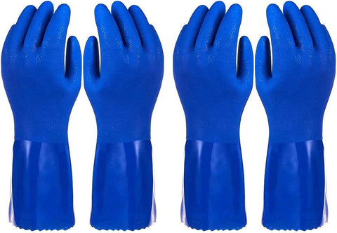 Image of 2 Pairs Rubber Household Cleaning Gloves for Kitchen Dishwashing, Cotton Lined (Blue)