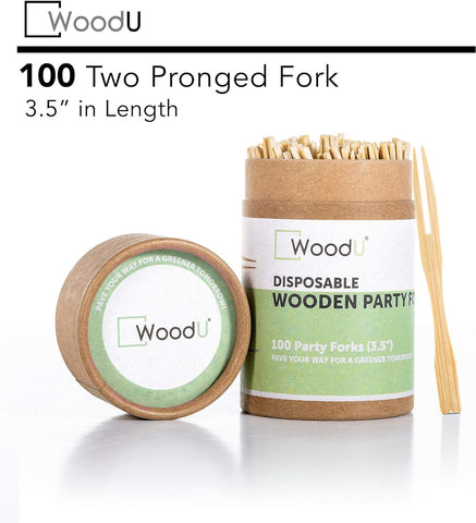 Image of Wooden Appetizer Forks 3.5" 100 Pcs - Toothpicks for Appetizers - Disposable Bamboo Skewers, Fruit Fork