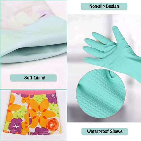 Image of Dishwashing Rubber Gloves,  Non-Slip Household Laundry Kitchen Cleaning Gloves, Reusable PU Waterproof Latex Gloves