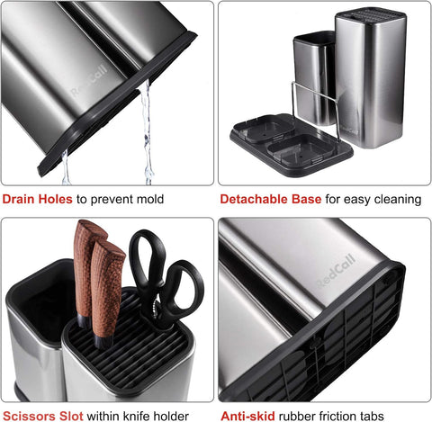 Image of Kitchen Knife Holder,Stainless Steel Universal Knife Block without Knives for Countertop,Modern Knife Utensil Holder for Counter,Edge-Protect Knife Storage Organizer (Stainless Steel (Silver))