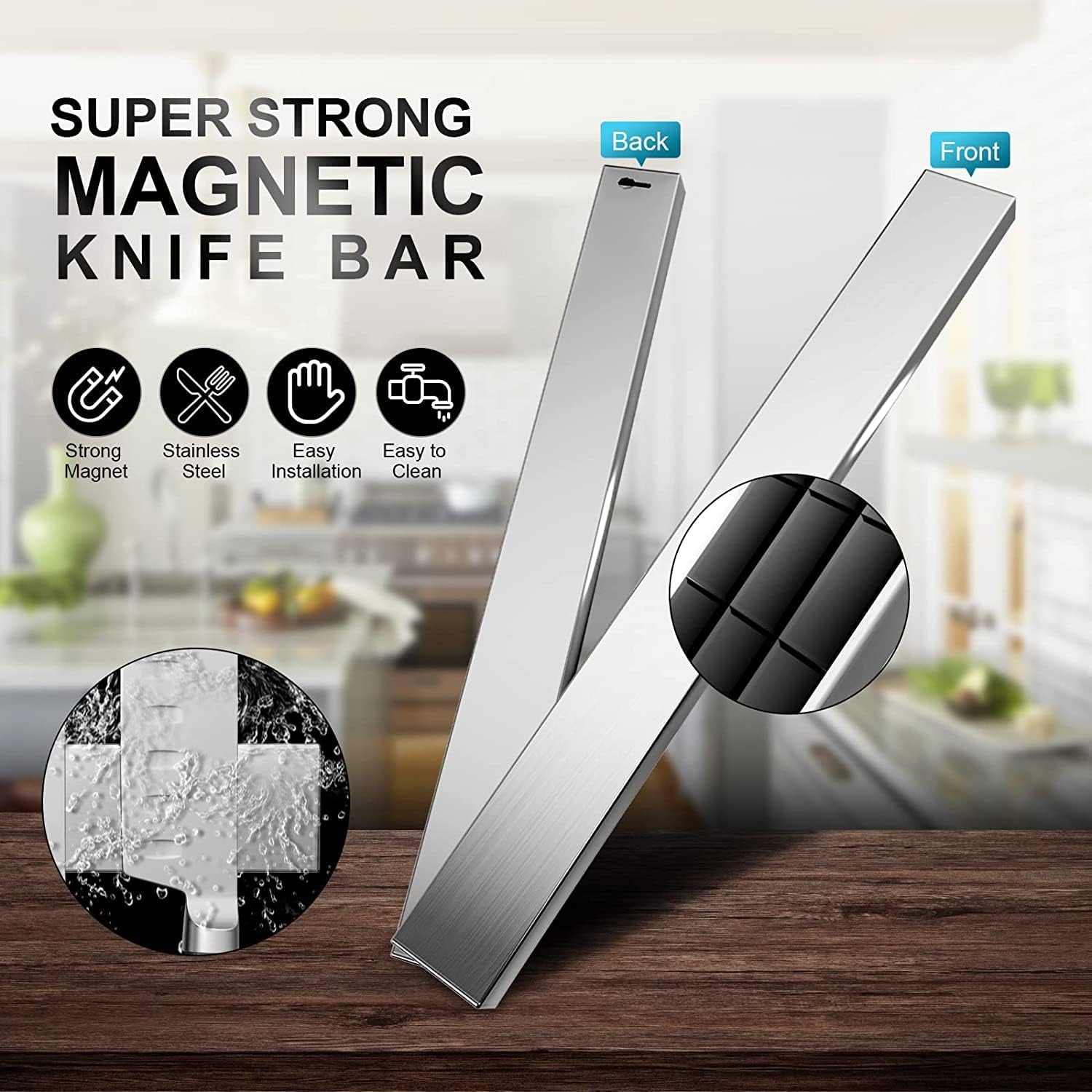 16 Inch Magnetic Knife Holder for Wall, Stainless Steel Adhesive Magnetic Knife Strips No Drilling Use as Mounted Kitchen Knife Storage Bar, Magnetic Tool Organizer, Kitchen Accessories