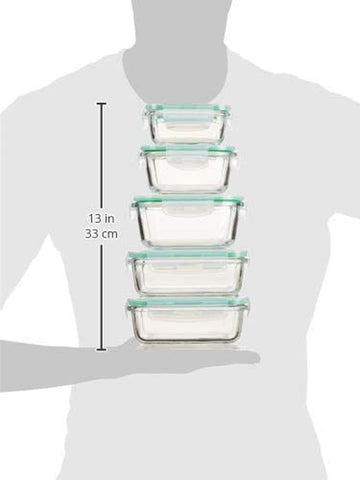 Image of 5-Pack of Glass Food Storage Containers with Airtight Snap Locking Lids to Keep Food Fresh - Oven to Table to Freezer | BPA-FREE