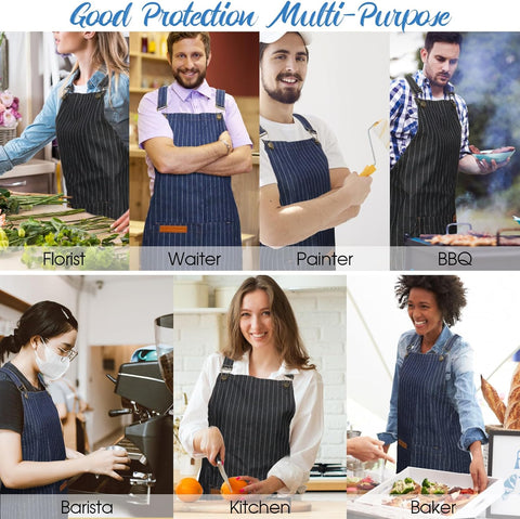 Image of Aprons for Women with Pockets, Cooking Kitchen Aprons Women Cotton Linen Waterproof Apron for Men Chef