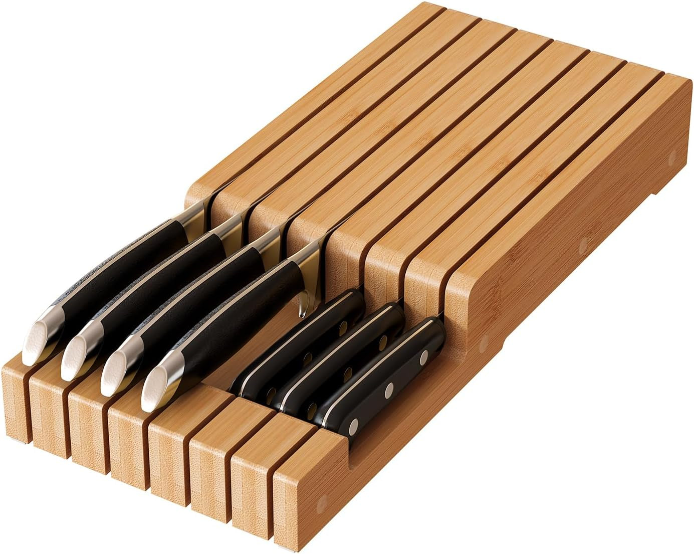In-Drawer Bamboo Knife Block,Drawer Knife Storage Steak Knife Holder without Knives,Holds up to 7 Knives(Not Include)
