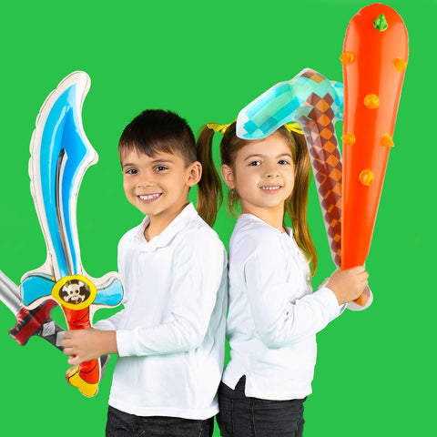 Image of 18 Pcs Inflatable Pixel Swords Blow up Lightsabers Axe Knife Pickaxe Hatchets Pirate Swords Set for Kids Halloween Cosplay Birthday Pool Beach Party Supplies