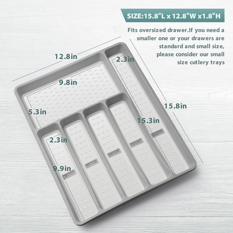 Image of Silverware Organizer with Icons,Plastic Cutlery Silverware Tray for Drawer,Utensil Tableware Flatware Organizer for Kitchen with Non-Slip Tpr,Fits Oversized Drawer,6-Compartment