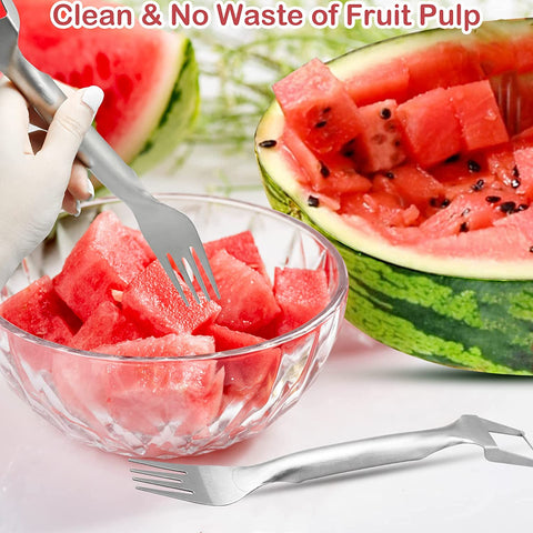 Image of 4 Pcs Watermelon Fork Slicer Cutter, Stainless Steel 2-In-1 Watermelon Fork Slicer, Portable Watermelon Fork Watermelon Cutter Slicer Tool Fruit Forks Slicer for Home Party Camping Kitchen Gadget