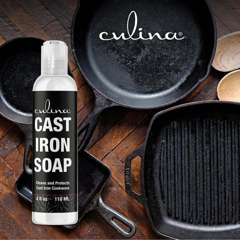 Image of Cast Iron Soap by Culina - cast iron cleaner Cleans and Protects Cast Iron Cookware, Kosher Certified 4oz - LivanaNatural