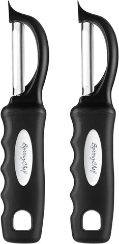 Image of Premium Swivel Vegetable Peeler, Soft Grip Handle and Ultra Sharp Stainless Steel Blades - Perfect Kitchen Peeler for Veggie, Fruit, Potato, Carrot, Apple - Black - Set of 2