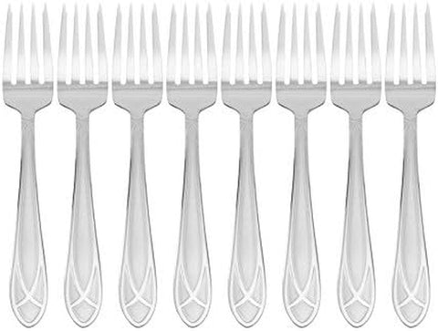 Image of Mirage Frost 45-Piece Stainless Steel Flatware Set with Serving Utensil Set and Metal Storage Caddy, Service for 8