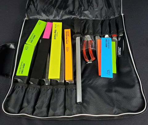 Image of Heavy Duty 16Oz. Waxed Canvas 10 Pocket Chef Knife Roll Bag Knife Case with Mesh Tool Pocket (Black)