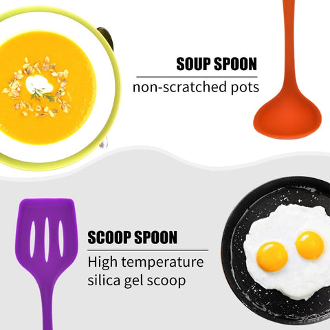 Image of Silicone Kitchen Utensils Set - 10 Pieces Multicolor Silicone Heat Resistant Non-Stick Kitchen Cooking Tools