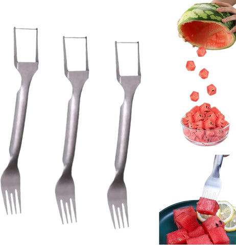 Image of 3PCS Watermelon Slicer Cutter, 2- In- 1 Watermelon Fork Slicer, 2023 New Watermelon Slicer Cutter Summer Watermelon Fruit Cutting Fork, Stainless Steel Fruit Forks for Family Parties Camping